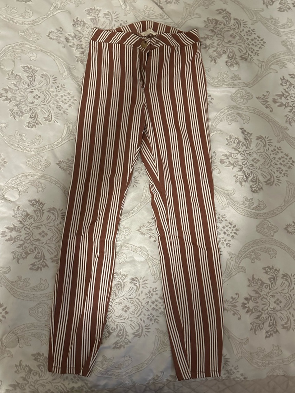 La Hearts Brown and White Vertical Stripe Trousers